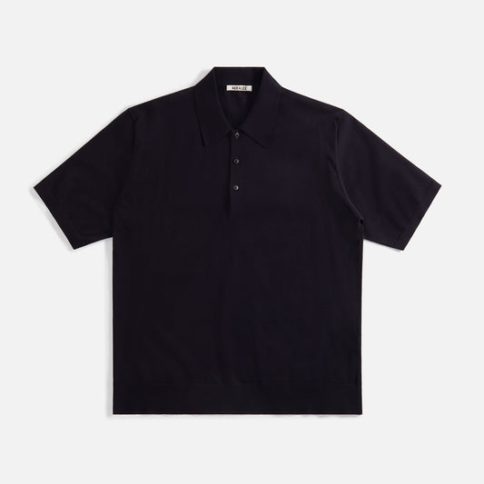 Auralee Super High Gauge Cotton Knit Polo - Dark Navy