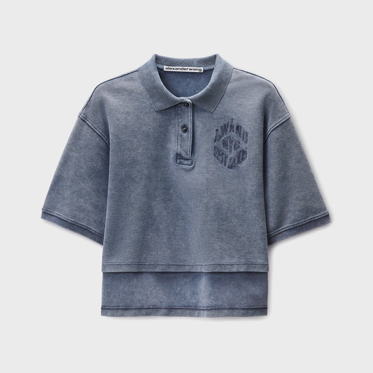 Alexander Wang Oversized High-Low Polo Top - Washed Navy