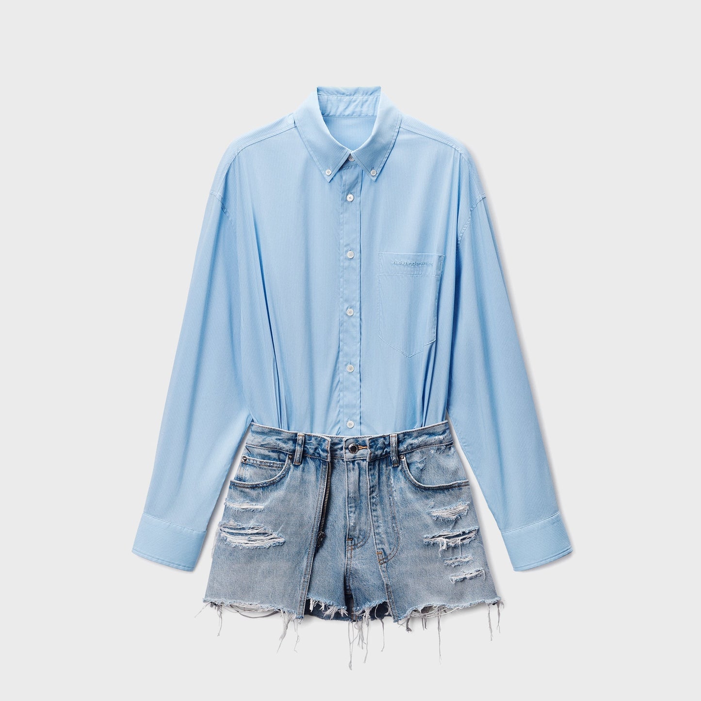 Alexander Wang Button Down Skort Romper - Light Indigo