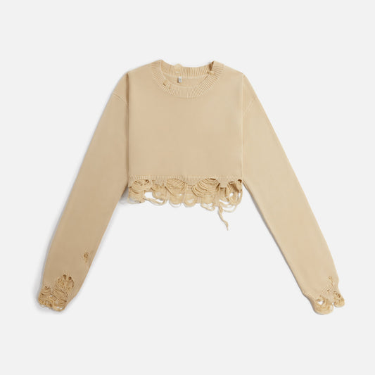 R13 Destroyed Cropped Pullover - Khaki