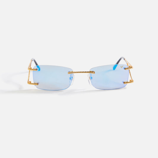 Vintage Frames Wall Street Drill Mount 24KT Gold Sunglasses - Smoke Flash Blue