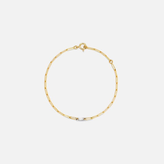 Yvonne Leon Bracelet PM 1 Baguettes Clos Diamant Small Link - Yellow