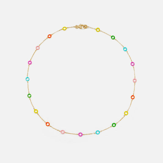Yvonne Leon Collier Donuts Rainbow OJ Multi Donut Neclace - Yellow Gold / Rainbow